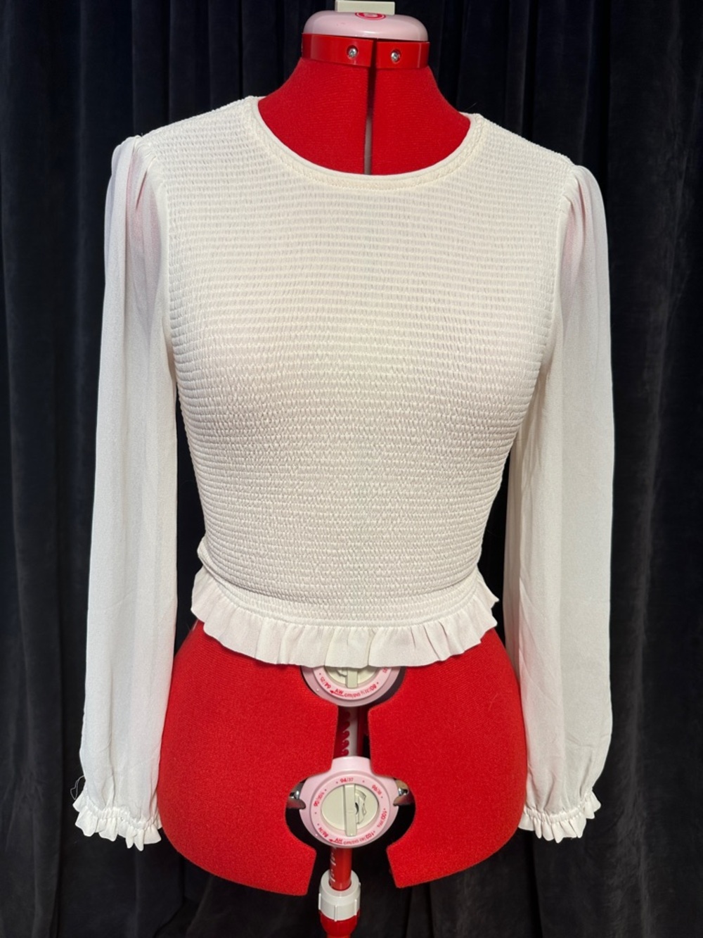 Quince Women's Cream Long-Sleeve Smocked  Top with ruffle